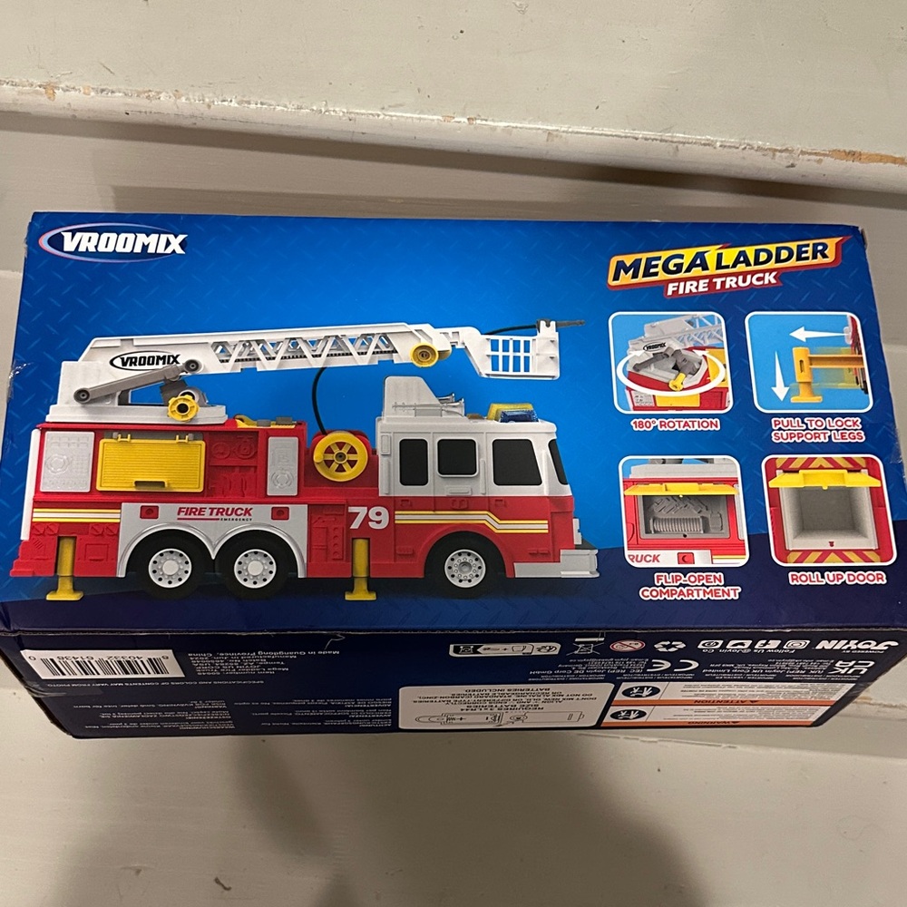 Mega Ladder Fire Truck Toy - Red & White